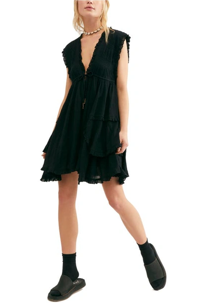 Free People Antoinette Plunge Neck Tiered Dress In Black