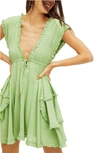 Free People Antoinette Plunge Neck Tiered Dress In Emerald Moth