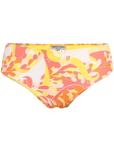 Emilio Pucci Mid-rise Lilly-print Bikini Briefs In 064 Coral Yellow