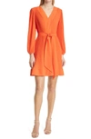 Milly Liv Pleated Long Sleeve Fit & Flare Dress In Coral