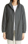Eileen Fisher Stand Collar Hidden Hood Organic Cotton Blend Coat In Slate