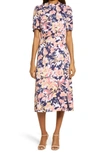 Julia Jordan Floral Puff Sleeve Midi Dress In Navy Multi