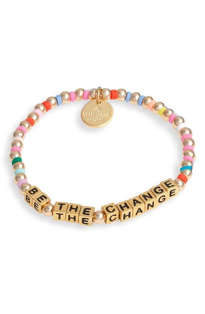 Little Words Project Be The Change Beaded Stretch Bracelet In Rainbow