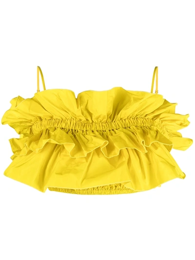 Msgm Yellow Crepe Crop Top With Flounces