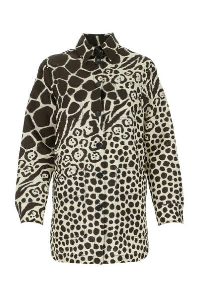 Ferragamo Multi-animal Print Long-sleeve Shirt In White