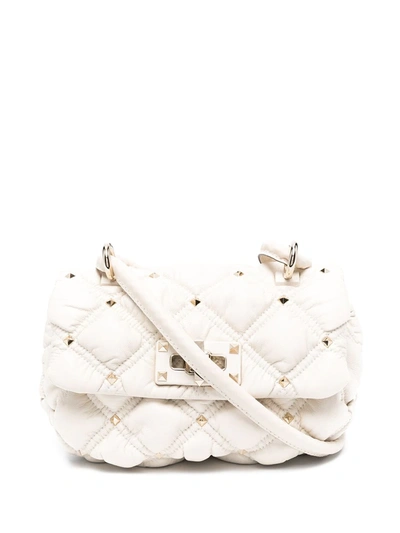 Valentino Garavani Rockstud Diamond Quilted Padded Shoulder Bag In Neutrals