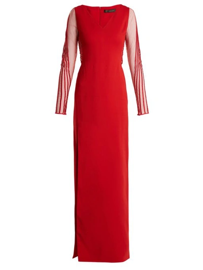 Versace Sheer-sleeve Cady V-neck Gown In Red