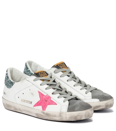 Golden Goose Superstar Trainers In Leather With Glitter Detail In White