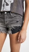 Free People Loving Good Vibrations Cotton Frayed Denim Shorts In Sulphor Black