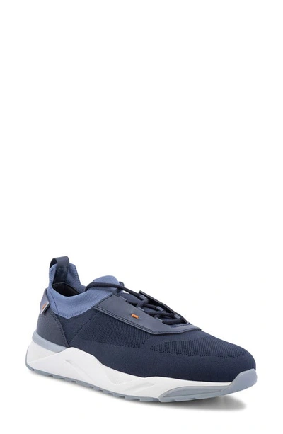 Santoni Men's Boar Knitted Stretch Trainer Sneakers In Blue Technical Fabric