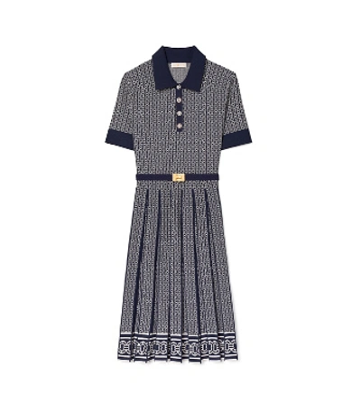 TORY BURCH トリーバーチ　ジェミニリンク ポロ ドレス ワンピース Burch Gemini Tory Burch Navy Dress Tory Burch Gemini Link Jacquard
