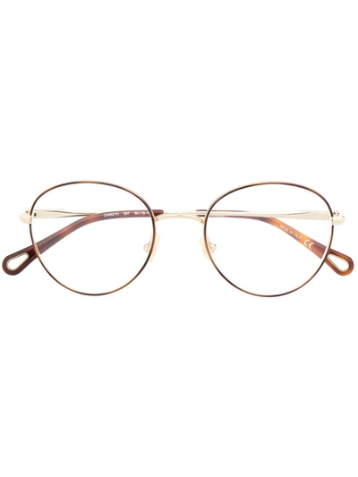 Chloé Oval Tortoiseshell-trim Round Glasses In Brown