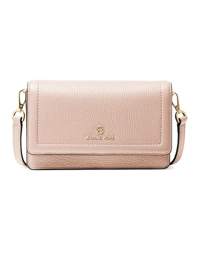 Michael Michael Kors Small Jet Set Charm Leather Crossbody Phone Case In Soft Pink