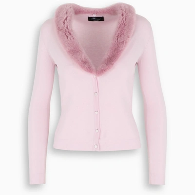 Blumarine Pink Cardigan With Fake Fur Detail