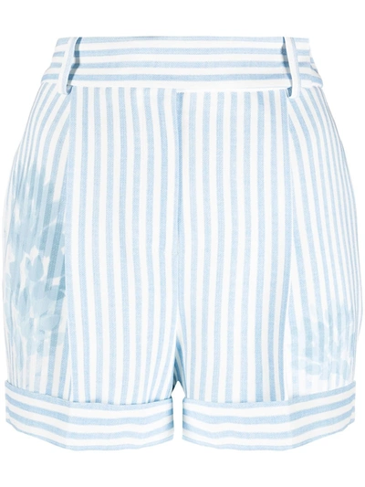 Ermanno Scervino Woman White And Light Blue Striped Shorts