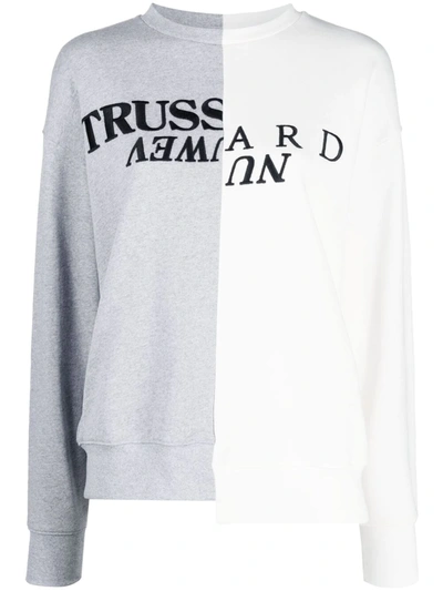 Trussardi Asymmetric Logo-embroidered Sweatshirt In Grey