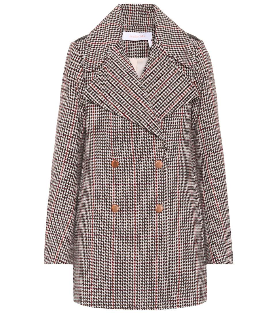 See By Chloé Double-breasted Hound's-tooth Wool-blend Coat In Wieter ...