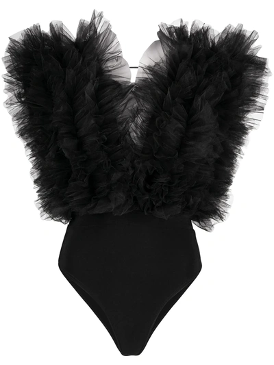 Alchemy X Lia Aram Ruffle Sleeveless Bodysuit In Black