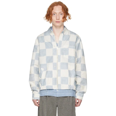 Jacquemus Checkered Patch-pocket Cotton-blend Jacket In Light Blue
