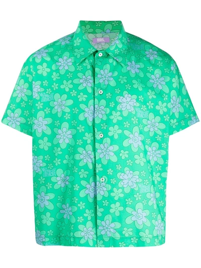 Erl Floral Printed Short Sleeve Shirt In Green