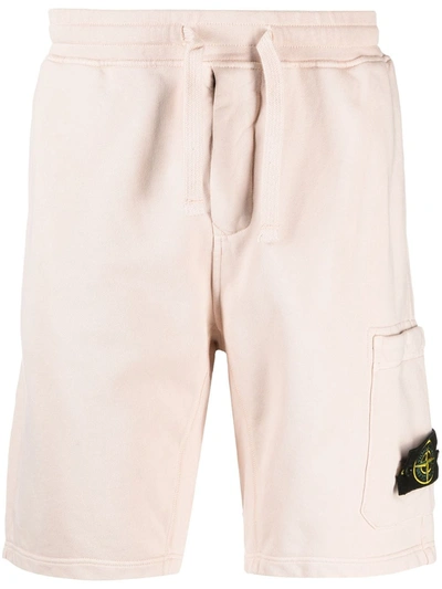 Stone Island Logo-patch Garment-dyed Cotton-jersey Shorts In Pink