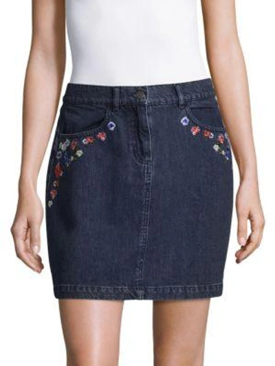 The Kooples Floral Cotton Denim Skirt In Blue