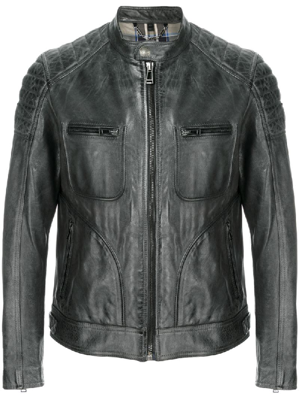 Belstaff Weybridge Leather Cafe Racer Jacket In Dark Grey | ModeSens