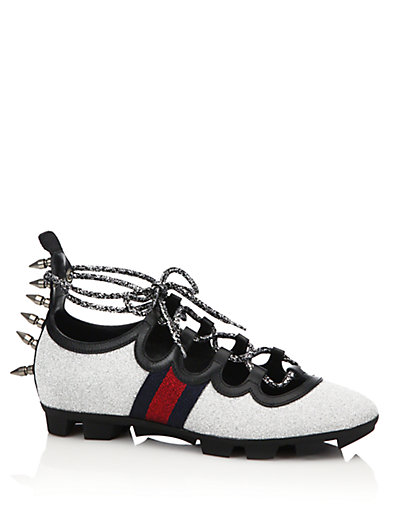 Gucci Titan Glitter Lace-up Spike Sneaker, Argento In Silver-black |  ModeSens