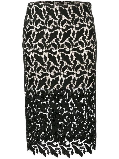 Emporio Armani Sheer Lace Pencil Skirt In Black