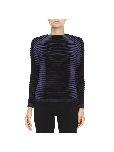 Giorgio Armani Intarsia Ribbed Sweater, Black/blue
