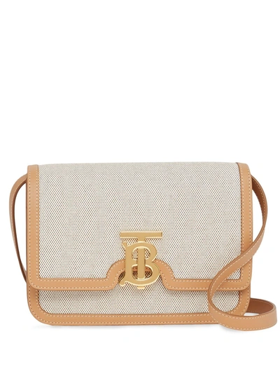 Burberry Small Two-tone Canvas And Leather Tb Bag In Neutrals