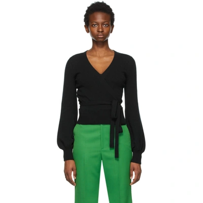 Gucci Black Cashmere Tie-waist V-neck Sweater In 1043 Black