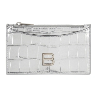 Balenciaga Silver Croc Long Hourglass Card Holder In Metallic