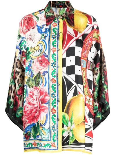 Dolce & Gabbana Multicolour Silk Patchwork Print Silk Shirt