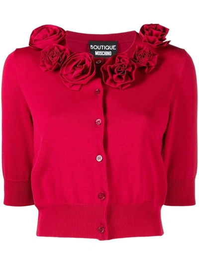 Boutique Moschino Floral-appliqué Cotton Cardigan In Red