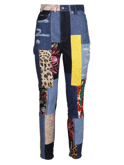 Dolce & Gabbana Patchwork Printed Cotton-blend Skinny Jeans In Multi