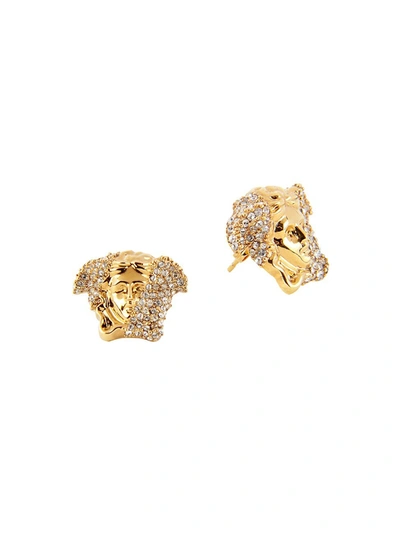 Versace Medusa Swarovski Crystal Stud Earrings In Gold