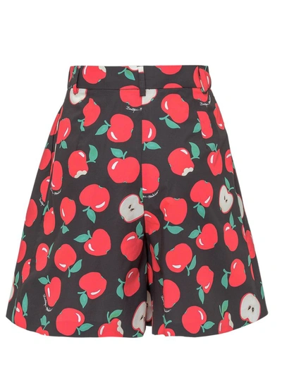 Boutique Moschino Apple Print Pleated Shorts In Multi