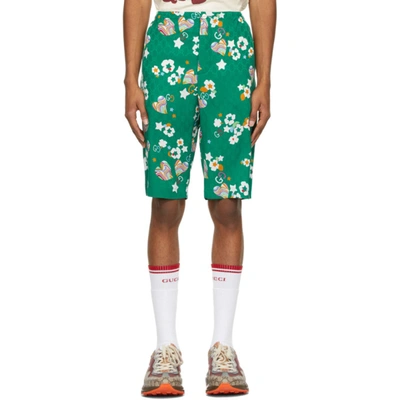 Gucci Green Silk Gg Graphic Shorts In 3214 Yard/i