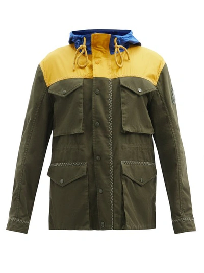 Moncler Leyton Colour-block Canvas Parka Jacket In Dark Green