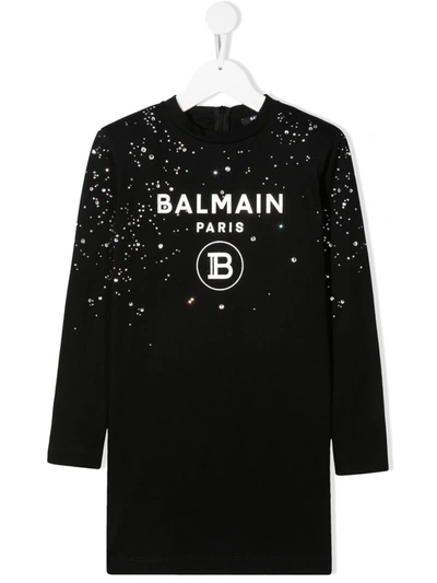 Balmain Teen Sprinkled Logo Print T-shirt Dress In Black