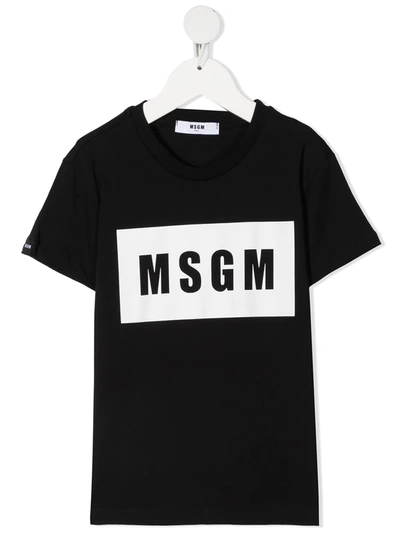 Msgm Kids' Logo Print T-shirt In Black