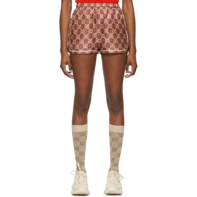 Gucci Burgundy Silk Gg Supreme Shorts In Brown