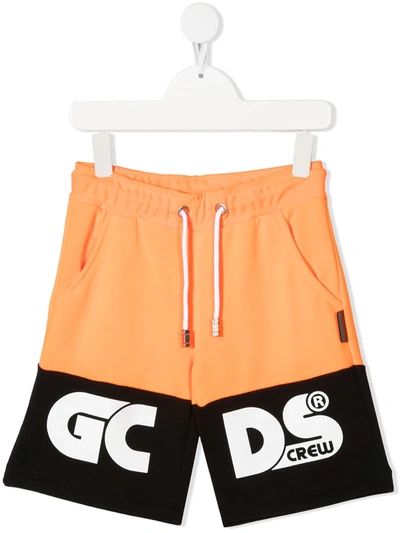 Gcds Teen Contrast-panel Shorts In Orange