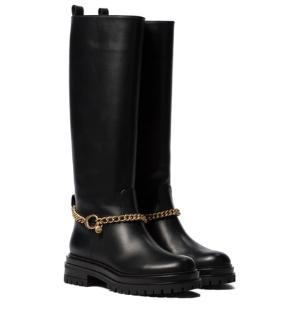 Gianvito Rossi Chain-embellished Leather Knee Boots In Black