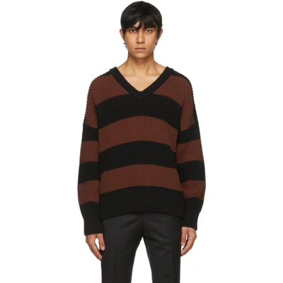 Hugo Boss Brown & Black Striped Proti Sweater In Rust/copper