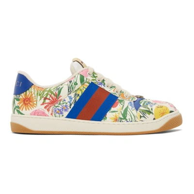 Gucci White Ken Scott Edition Floral Screener Sneakers In 9267 Ivo-pi