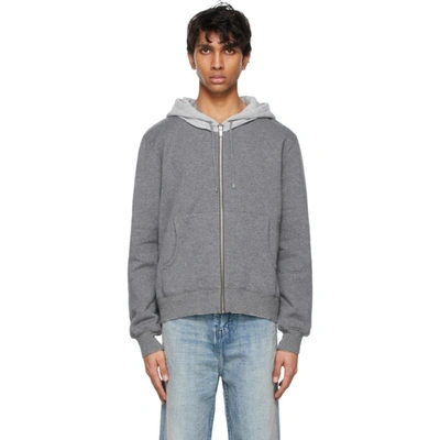 Saint Laurent Distressed Zip-up Hoodie In 1458 Gryshy