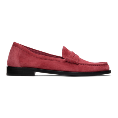 Saint Laurent Pink Suede 'le Loafer Monogram' Penny Slippers In Fuchsia