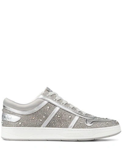 Jimmy Choo Womens X Silver/crystal Hawaii Crystal-embellished Satin And Leather Trainers 5